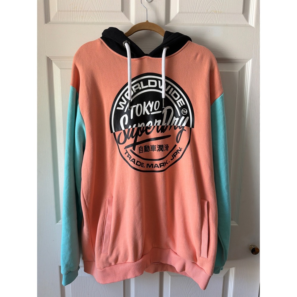 Superdry Hoodie Mens 2XL Peach Blue Colorblock Tokyo Oversized Streetwear